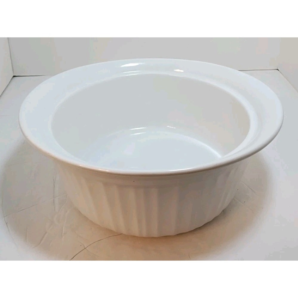 CorningWare French White 2 Quart Round Stoneware Ribbed Casserole Dish